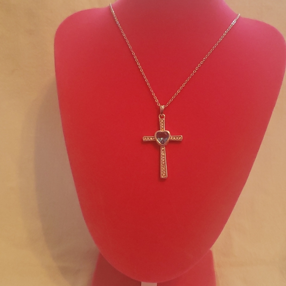 March Birthstone Cross Necklace